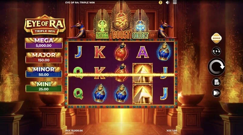 Eye of Ra Triple Win - главен екран за играње со пет ролни